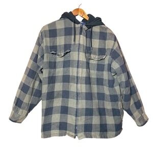 Puritan Men XL Gray Plaid Lined Hooded Full Zip Jacket Outdoors Gorpcore Casual